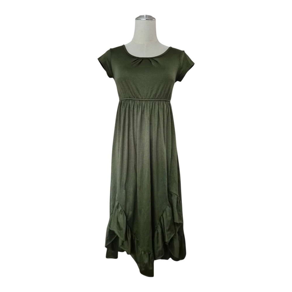 Mia Joy Olive Green Handkerchief Hem Maxi Dress Boho Fairycore Cottagecore 7